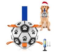 Dog Football Toys, Interactive Dog Ball with Grab Tabs, Includes Air Pump, Durable for Small & Medium Dogs, Indoor, Outdoor, Waterplay (6 Inch), Orange & Blue
