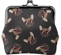 Dog French Bulldog Smiling Women's Leather Coin Purse, Small Change Pouch with Kiss-Lock Clasp Closure Buckle Wallet for Girl Gift