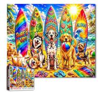 Dog Friend Jigsaw Puzzles for Adults Tropical Beach 1000 Pieces Puzzles for Challenging Family Activity Games Color Surfboards Art Jigsaw Puzzle DIY Craft Puzzles Home Decor 19.7 x 27.6 Inches