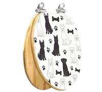 Dog Friendly Elongated Wooden Toilet Seat Slow Quiet Close Quick-Release Hinges Easy Clean Install Black White Dog Silhouettes Bones Paw Prints Bumpers