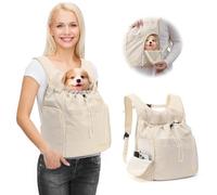 Dog Front Carrier Backpack, Adjustable Pet Dog Carrier Backpack Ventilated Mesh Dog Travel Backpack with Zippered Side Windows for Hiking Traveling for Small Medium Cats Dogs (Max 13 lbs)