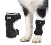 Dog Front Leg Brace with Removable Metal Springs- Adjustable Reflective Ankle Wrap for Dogs, Anti-Slip Reverse-Buckle Design Dog Splint Front Leg for Arthritis, Sprains, Injury Recovery (Black, L)