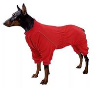 Dog full body warm fleece coat with legs puppy pyjamas jumpsuit suit with reflective zipper closure put on and off easy and safety - Red - XL