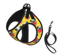 Dog Funny French Bullfighting Watermelon Printed Harness And Leash Set,Adjustable,Breathable Soft,Step-In Mesh Pet Vest Harness With Reflective Strip