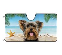 Dog Funny Yorkshire Terrier Yorkie In The Beach Summer Windshield Sun Shade Keep Cooler Sun Visor Protector Heat Protection Windscreen Car Sunshades Universal For Auto Truck Va-Ns M