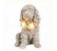 Dog Garden Statue, Solar Cocker Spaniel with Lighted Garland Yard Ornaments