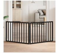 Dog Gate 150cm Black Poplar Wood 3-Panel Foldable Freestanding 60cm H for Pets.
