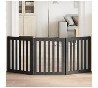 Dog Gate 150cm Foldable Poplar Wood Freestanding Black 3-Panel Pet Barrier Eco