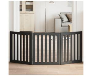 Dog Gate 150cm Foldable Poplar Wood Freestanding Black 3-Panel Pet Barrier Eco
