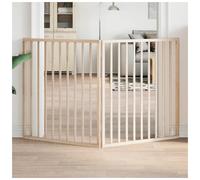 Dog Gate 160cm Foldable Poplar Wood Natural 60cm High Pet Barrier 3 Panels Fold