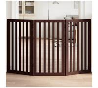 Dog Gate 3-Panel Foldable Poplar Wood Brown 150cm Freestanding Indoor Safe Pets