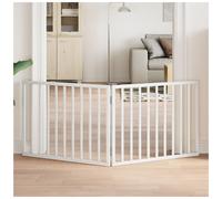 Dog Gate 3-Panel Foldable Poplar Wood White 150cm Indoor Pet Safety Barrier Easy