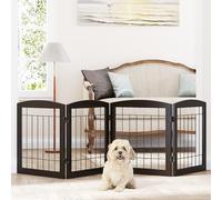 Dog Gate - 4 Panel Foldable Pet Gate Indoor for Doorways, House, Stairs, Freestanding Gate for Dogs - 80x24 -Inch Puppy Safety Fence by PAWLAND, Espresso