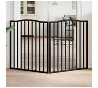 Dog Gate Black 150cm Poplar Wood 3-Panel Foldable Freestanding Arched Top Indoor