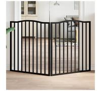 Dog Gate Black 150cm Poplar Wood 3-Panel Foldable Freestanding Arched Top Indoor