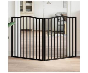 Dog Gate Black 150cm Poplar Wood 3-Panel Foldable Freestanding Arched Top Indoor