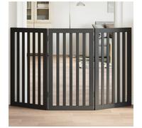Dog Gate Foldable 3-Panel 150cm Poplar Wood Black Freestanding Indoor Portable