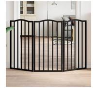 Dog Gate Foldable 3-Panel Poplar Wood Black 150cm Arched Top Freestanding Indoor