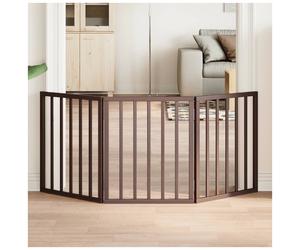 Dog Gate Foldable 3-Panel Poplar Wood Brown 150 cm Freestanding Pet Barrier