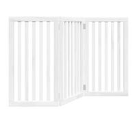 Dog Gate Foldable 3 Panels White 150 cm Poplar Wood | Poplar wood,water-base paint,easy clean,no drilling,foldable,portable,stairs,doorway,kitchen,living room