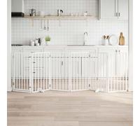 Dog Gate Foldable Freestanding Poplar Wood 300cm White 3-Panel Pet Barrier Home