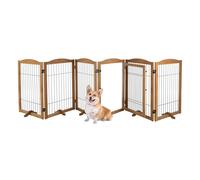 Dog Gate - Foldable Indoor Pet Fence with Support Feet and Lockable - 133x32in Extra Wide Freestanding Panel for Stairs or Doorways by PETMAKER (Natural)