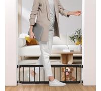 Dog Gate Indoor,18"-45" Adjustable Extra Wide Metal Short Dog Gate to Step Over, 10" Tall Small Pet Gate with 3 Extension Kits, Pressure Mounted for Doorways & Stairs Black