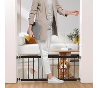 Dog Gate Indoor,18"-45" Adjustable Extra Wide Metal Short Dog Gate to Step Over, 18" Tall Small Pet Gate with 3 Extension Kits, Pressure Mounted Gate for Doorways & Stairs Black