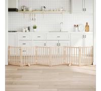 Dog Gate Natural Solid Fir Wood 300 cm Foldable Freestanding Arched 3 Panel