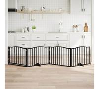 Dog Gate with Door, Foldable, Poplar Wood, 4 Panels, 320 cm, Freestanding without Installation, Ideal as a Puppy Run, Dog Gate Home, Playpen Dog