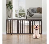 Dog Gates for Doorways, Foldable Dog Gate Indoor, Freestanding Pet Gates for Doorways Bedroom, Puppy Gate with Metal Support Feet, Room Divider 3 Panels (Brown)