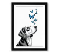 Dog Gazing at Butterflies Modern Framed Wall Art Print A1 (84.1×59.4cm) Black, Wall Decor for Living Room, Bedroom, Office & Home, Ready to Hang, Art Gift