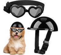 Dog Goggles,Pet Sunglasses Small Dog Helmet And Goggles Puppy Sunglasses UV Protection Pet Adjustable Belt Motorcycle Hard Safety Hat Windproof(Black,S)