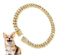 Dog Gold Chain Collar, Crystal Dog Collar Gold 9.84 inches Dog Chain, Metal Dog Necklace with Buckle Walking Pet Collar for Small Dogs