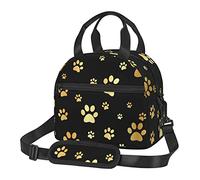 Dog Gold Paw Prints Lunch Bag Animal Golden Footprints Reusable Insulated Lunch Tote Bag Lunchbox Container With Adjustable Shoulder Strap For Office Work School Picnic Travel