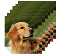 Dog Golden Retriever Cloth Napkins 18 X 18 Inch, 6 PCS Polyester Napkins, Soft & Absorbent Cloth Dinner Napkin for Wedding, Party, Restaurant, Elegant Table Decor