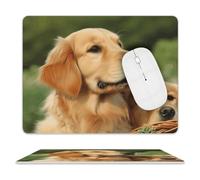 Dog Golden Retriever Mouse Pad, 10 X 8 Inch PU Leather Mousepad with Smooth Surface, Square Waterproof Mouse Mat Non-Slip Ultra Thin Desk Pad for Gaming, Office & Home