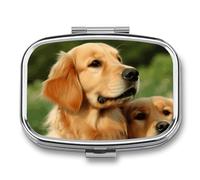 Dog Golden Retriever Pill Box 2 Compartment - Small Metal Medicine Organizer Portable Pill Case for Purse Pocket Travel Vitamin Organizer for Men Women, BPA-Free