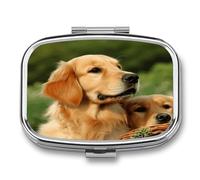 Dog Golden Retriever Pill Box Medicine Pill Organizer Small Pill Case Travel Pill Container Portable Pill Case for Pocket 2 Compartment Pill Holder Pill Boxes for Travel