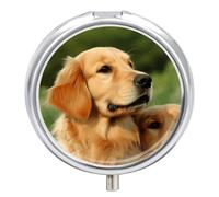 Dog Golden Retriever Pill Case with 3 Compartments - Portable Travel Pill Organizer for Purse, Easy-Open Button Design, Small Round Pillbox Vitamin Holder Organizer for Women Men