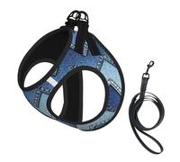 Dog Gradient Blue Denim Printed Harness And Leash Set,Adjustable,Breathable Soft,Step-In Mesh Pet Vest Harness With Reflective Strip