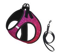 Dog Gradient Sequin Sparkle Printed Harness And Leash Set,Adjustable,Breathable Soft,Step-In Mesh Pet Vest Harness With Reflective Strip