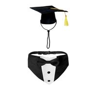Dog Graduation Cap and Bow Tie Set Including Yellow Tassels for Pet Celebration Outfits Dog Party