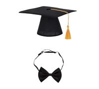 Dog Graduation Cap and Bow Tie Set with Yellow Tassels for Pet Celebrations Safe Design Dog Cap Tie