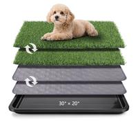 Dog Grass Pad with Tray, 30 x 20 in, 3-Layer Potty with 2 Grass Pads | 2 washable pee pads, artificial grass feel, reusable tray, indoor or balcony use, for puppies, senior dogs, apartments