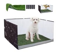 Dog Grass Pad with Tray,Foldable Dog Litter Box with High Walls,Odor Free Artificial Grass Pad for Dog Potty,No Assembly,No Spill, Waterproof, Easy to Clean (Black star, S-23.6''Lx23.6''Wx12''H)