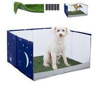 Dog Grass Pad with Tray,Foldable Dog Litter Box with High Walls,Odor Free Artificial Grass Pad for Dog Potty,No Assembly,No Spill, Waterproof, Easy to Clean (Blue star, S-23.6''Lx23.6''Wx12''H)