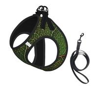 Dog Green Leaf Texture Veins Printed Harness And Leash Set,Adjustable,Breathable Soft,Step-In Mesh Pet Vest Harness With Reflective Strip