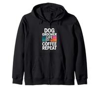 Dog Groomer Life Coffee Repeat Funny Coffee Zip Hoodie