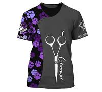 Dog Groomer Salon Pet Store Work Uniforms 3D Printed Men/Women T-Shirts Unisex Animals Grooming Workwear Round Neck Short Sleeve Pullover Tops(No Zipper/Buttons)